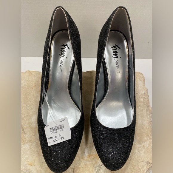 NIB Sz 8 M Fioni Night Black Shimmer Closed Toe Platform High Stiletto Pumps - Picture 6 of 15